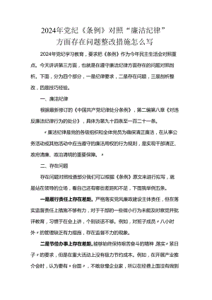2024年党纪《条例》对照“廉洁纪律”方面存在问题整改措施怎么写.docx