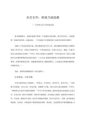 水尝无华相荡乃成涟漪——小学班主任工作经验总结 论文.docx