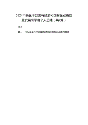 （9篇）2024年央企干部国有经济和国有企业高质量发展研学班个人总结（最新版）.docx