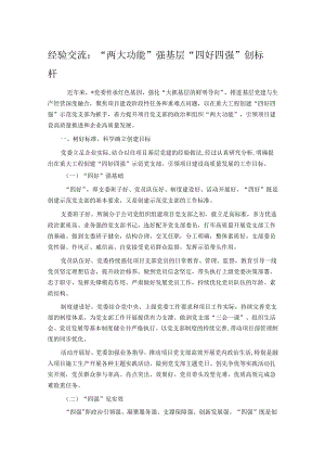 经验交流：“两大功能”强基层 “四好四强”创标杆.docx