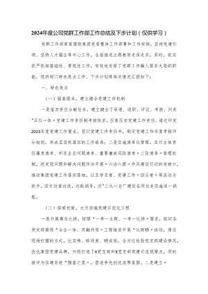 2024年度公司党群工作部工作总结及下步计划.docx