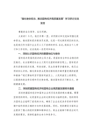 “强化使命担当推动国有经济高质量发展”学习研讨交流发言8篇（详细版）.docx