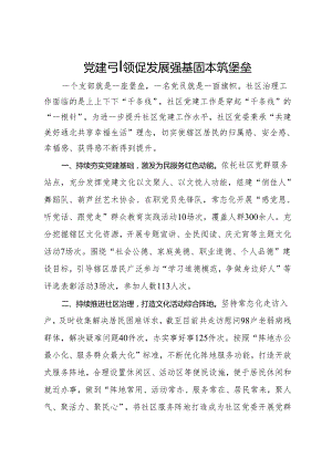 党建引领基层治理工作经验交流发言：党建引领促发展 强基固本筑堡垒.docx