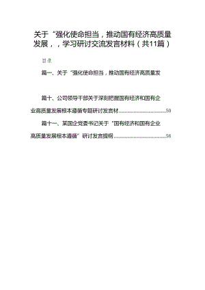 关于“强化使命担当推动国有经济高质量发展”学习研讨交流发言材料11篇（详细版）.docx