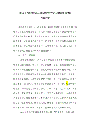 2024班子防治统计造假专题民主生活会对照检查材料两篇范文.docx