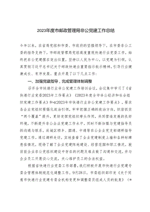 范文 2023年度市邮政管理局非公党建工作总结.docx