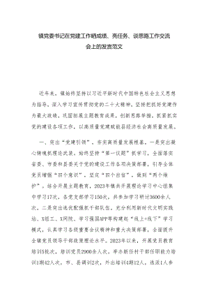 镇党委书记在党建工作晒成绩、亮任务、谈思路工作交流会上的发言范文.docx