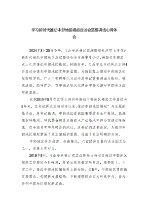 学习新时代推动中部地区崛起座谈会重要讲话心得体会5篇（详细版）.docx