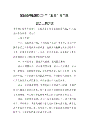 某县委书记在2024年“五四”青年座谈会上的讲话.docx