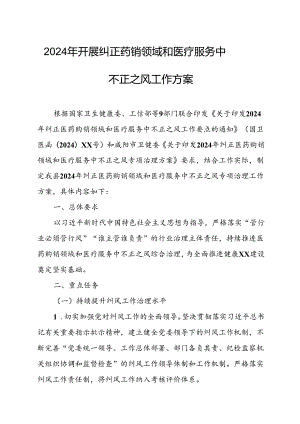 2024年医院开展纠正药销领域和医疗服务中不正之风工作实施方案合计6份.docx