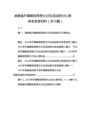 湖南省开展解放思想大讨论活动研讨心得体会发言材料15篇供参考.docx