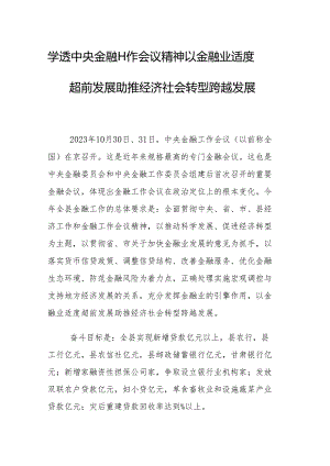 学透中央金融工作会议精神 以金融业适度超前发展助推经济社会转型跨越发展.docx