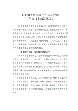 某某镇委组织委员在基层党建工作会议上的汇报发言.docx