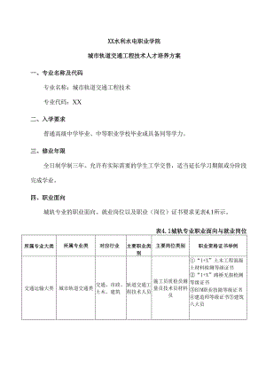 XX水利水电职业学院城市轨道交通工程技术人才培养方案（2024年）.docx