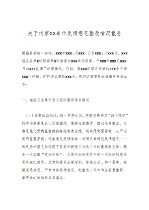 关于巡察XX单位反馈意见整改情况报告.docx