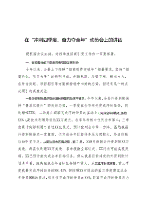 在“冲刺四季度、奋力夺全年”动员会上的讲话.docx