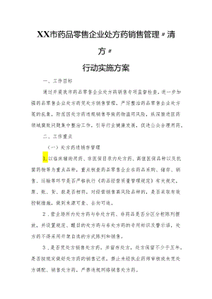 XX市药品零售企业处方药销售管理“清方”行动实施方案.docx
