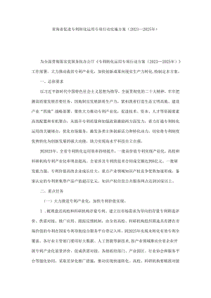 青海省促进专利转化运用专项行动实施方案（2023—2025年）.docx