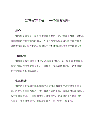 钢铁贸易公司：一个深度解析.docx
