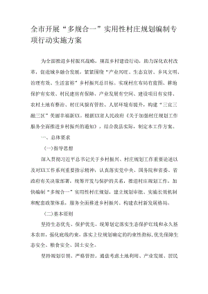全市开展“多规合一”实用性村庄规划编制专项行动实施方案.docx