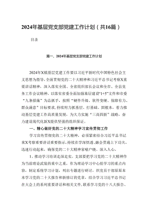 2024年基层党支部党建工作计划最新精选版【16篇】.docx