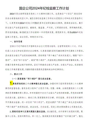 国企公司2024年纪检监察工作计划.docx