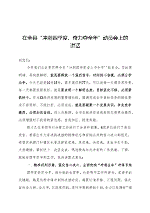 在全县“冲刺四季度、奋力夺全年”动员会上的讲话.docx