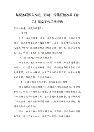 某税务局深入推进“四精”深化征管改革《意见》落实工作总结报告.docx