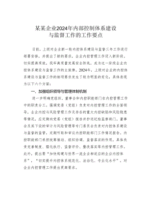 某某企业2024年内部控制体系建设与监督工作的工作要点.docx