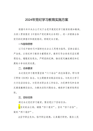 关于开展2024年党纪学习教育工作方案十二篇.docx