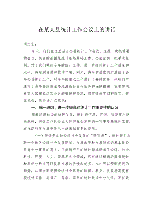 在某某县统计工作会议上的讲话.docx