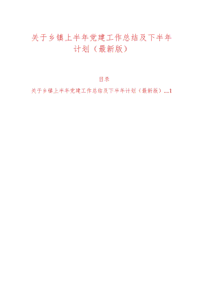 关于乡镇上半年党建工作总结及下半年计划（最新版）.docx