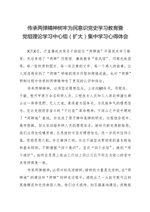 传承两弹精神 树牢为民意识 党史学习教育暨党组理论学习中心组(扩大)集中学习心得体会.docx