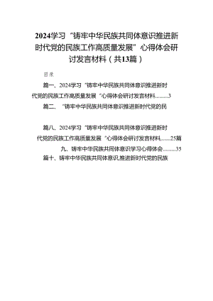 学习“铸牢中华民族共同体意识推进新时代党的民族工作高质量发展”心得体会研讨发言材料13篇（精编版）.docx