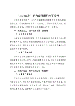 公司纪检小组监督做法交流：“三力齐发”助力项目履约水平提升.docx