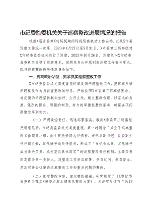 市纪委监委机关关于巡察整改进展情况的报告.docx