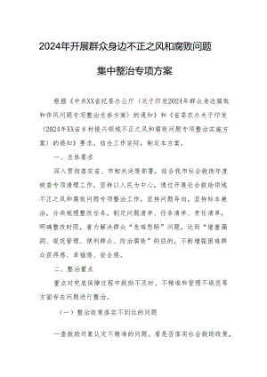 2024年民营企业开展群众身边不正之风和腐败问题集中整治专项方案.docx