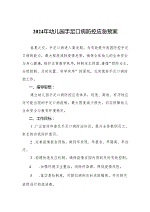 2024年幼儿园手足口病防控应急预案.docx