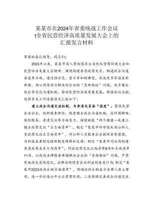 某某市在2024年省委统战工作会议暨全省民营经济高质量发展大会上的汇报发言材料.docx