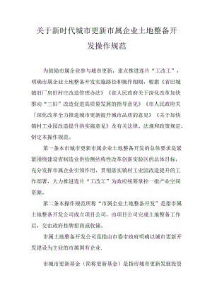 关于新时代城市更新市属企业土地整备开发操作规范.docx
