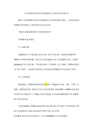 宁夏青铜峡市黄河善谷湿地修复与污染治理项目建议书.docx