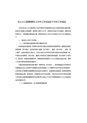 区人大工委2024年上半年工作总结及下半年工作谋划.docx