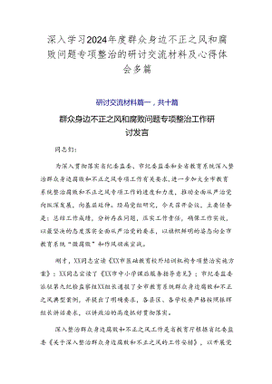 深入学习2024年度群众身边不正之风和腐败问题专项整治的研讨交流材料及心得体会多篇.docx