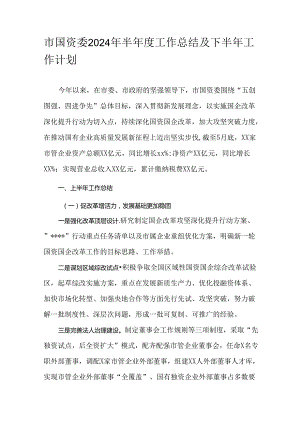 市国资委2024年半年度工作总结及下半年工作计划.docx