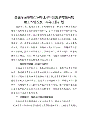 县医疗保障局2024年上半年实施乡村振兴战略工作情况及下半年工作计划.docx