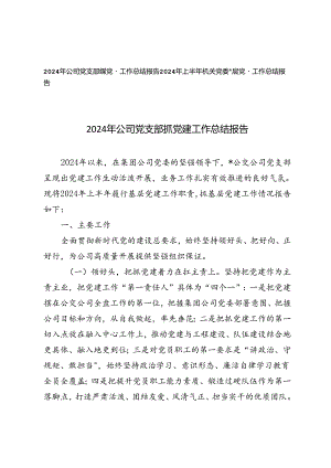 2024年公司党支部抓党建工作总结报告+上半年机关党委基层党建工作总结报告.docx