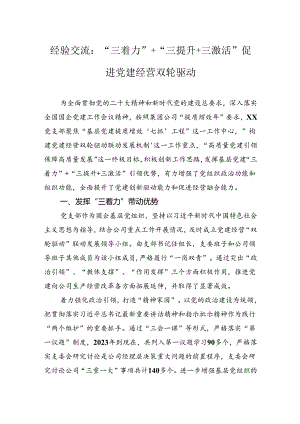 经验交流：“三着力”“三提升三激活”促进党建经营双轮驱动.docx
