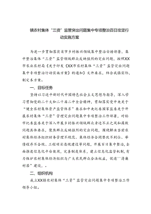 2024镇农村集体“三资”监管突出问题集中专项整治百日攻坚行动实施方案六篇（精选）.docx