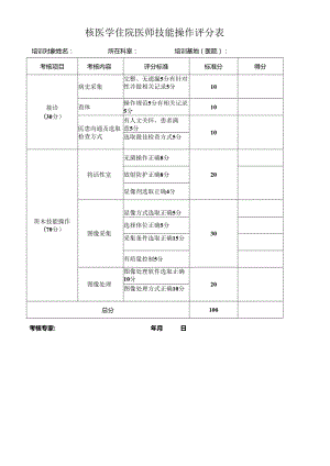 核医学住院医师技能操作评分表（医院核医学科医生表格模板）.docx