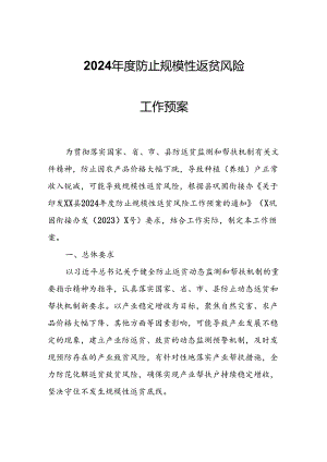 2024年度防止规模性返贫风险工作预案.docx